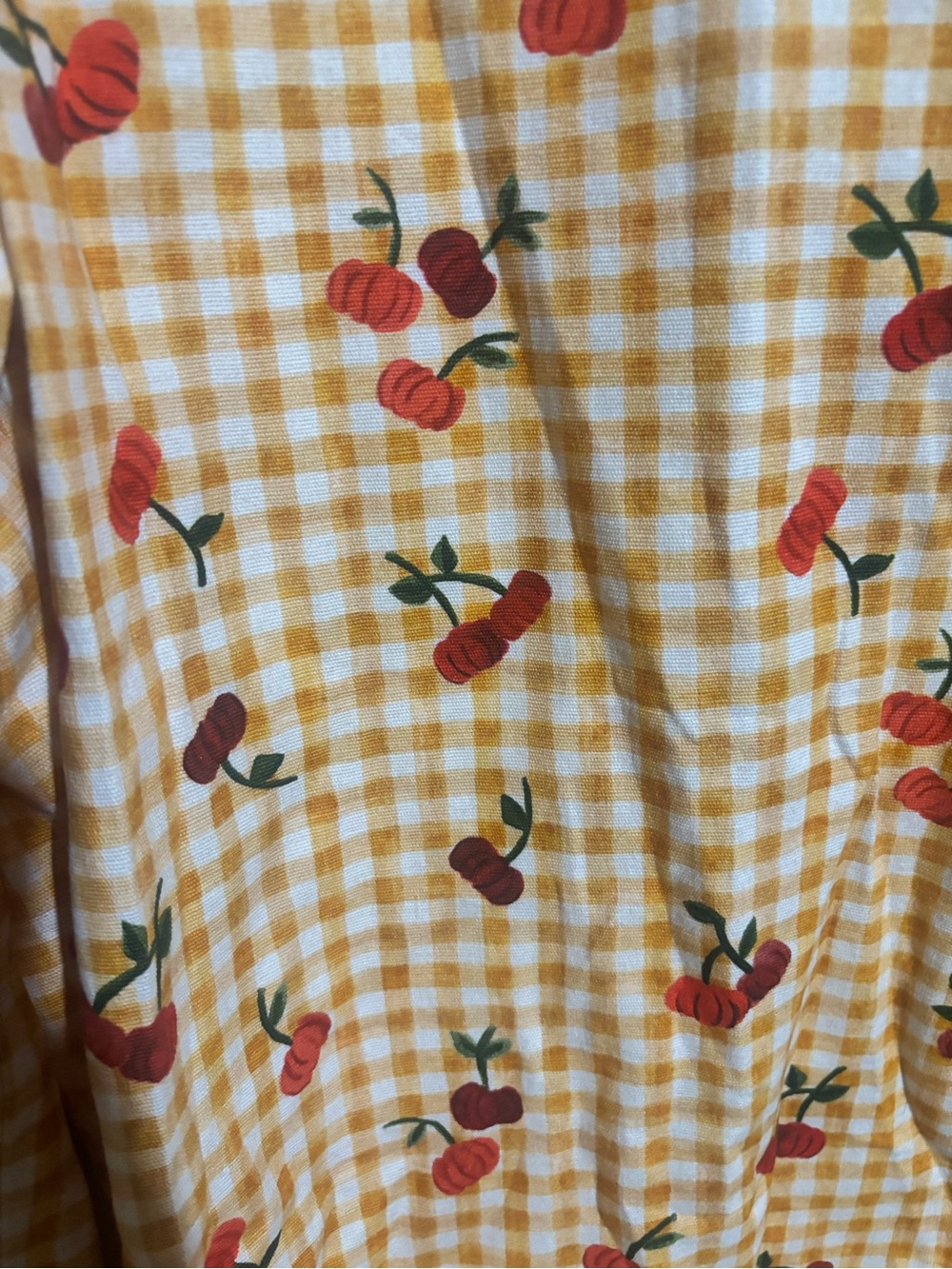 Farm Rio x Anthropologie Yellow Gingham Wide-Leg Pants with Cherry Print NWT XL - Picture 5 of 7